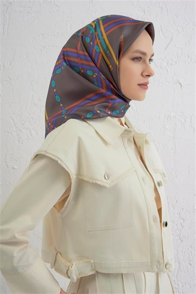 Armine Obje Desenli Saf İpek Twill Eşarp 9407D 54