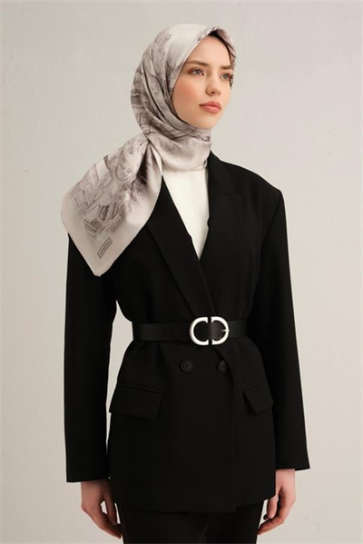 Armine Obje Desenli Saf İpek Twill Eşarp 9326D 84
