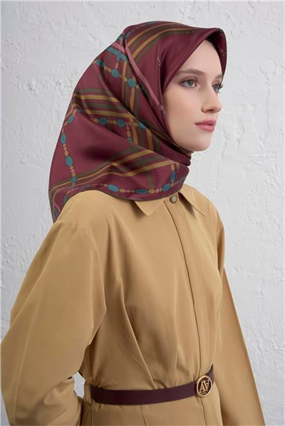 Armine Obje Desenli Saf İpek Twill Eşarp 9407D 03