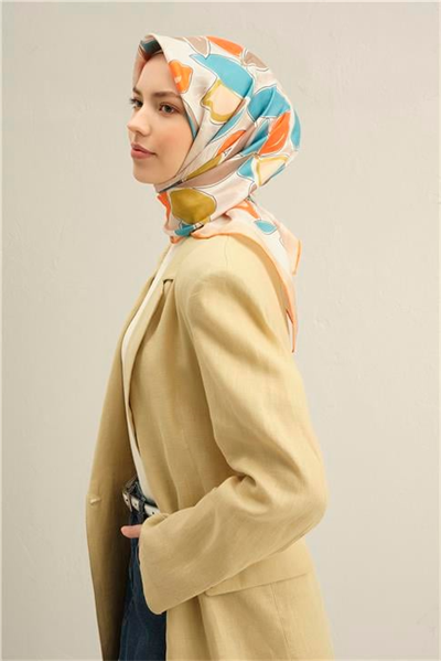 Armine Obje Desenli Saf İpek Twill Eşarp 9314D 36