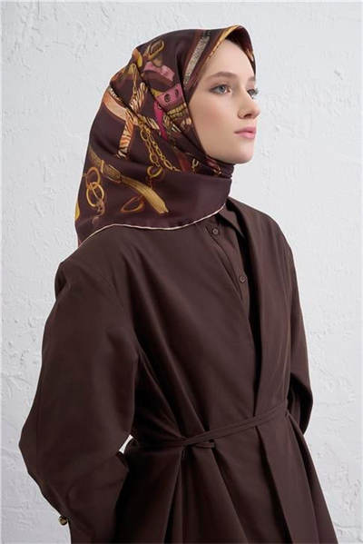 Armine Obje Desenli Saf İpek Twill Eşarp 9422D 02