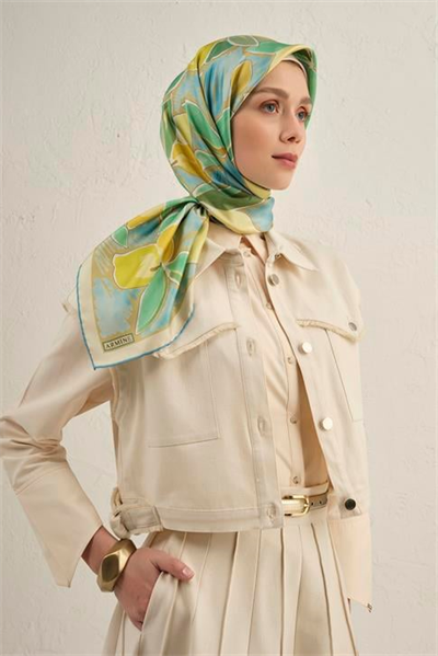 Armine Obje Desenli Saf İpek Twill Eşarp 9314D 04
