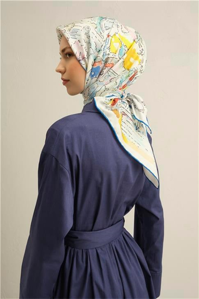 Armine Obje Desenli Saf İpek Twill Eşarp 9349D 50