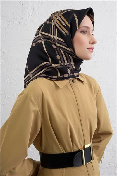 Armine Obje Desenli Saf İpek Twill Eşarp 9407D 04