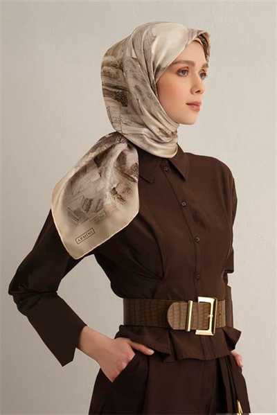 Armine Obje Desenli Saf İpek Twill Eşarp 9326D 31