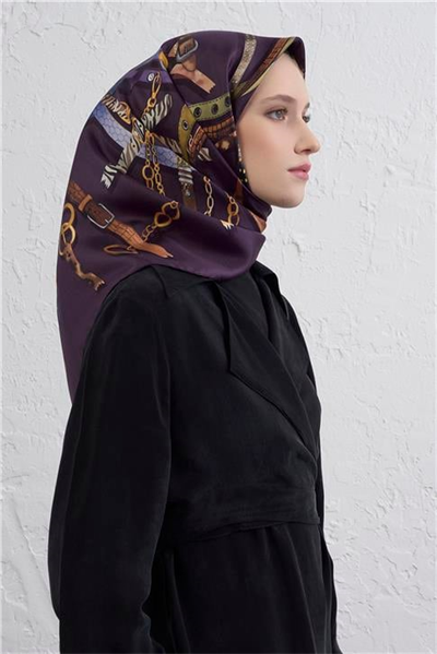 Armine Obje Desenli Saf İpek Twill Eşarp 9422D 09