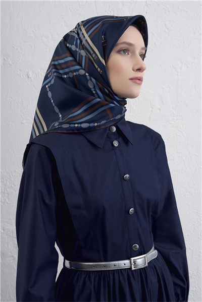 Armine Obje Desenli Saf İpek Twill Eşarp 9407D 83