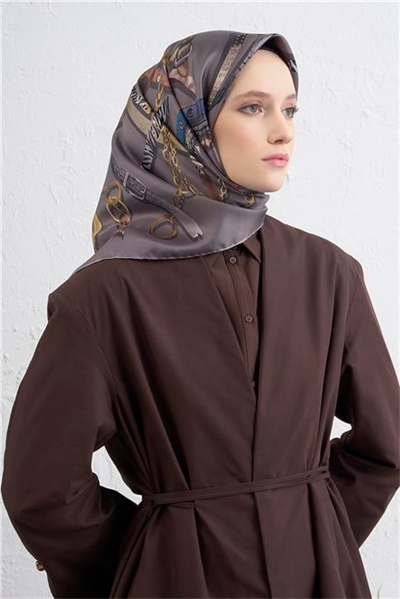 Armine Obje Desenli Saf İpek Twill Eşarp 9422D 07
