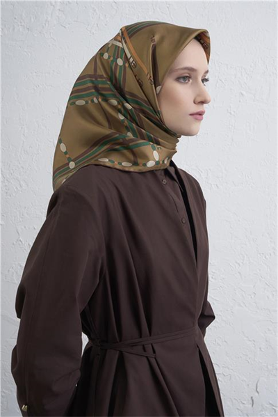 Armine Obje Desenli Saf İpek Twill Eşarp 9407D 81