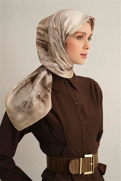 Armine Obje Desenli Saf İpek Twill Eşarp 9326D 31