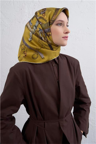 Armine Obje Desenli Saf İpek Twill Eşarp 9422D 52