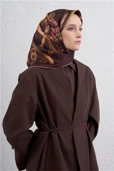 Armine Obje Desenli Saf İpek Twill Eşarp 9422D 02