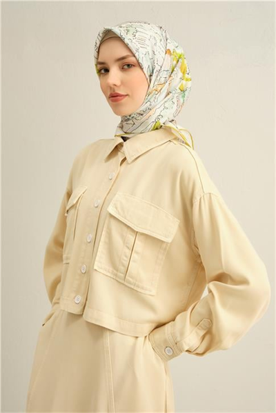 Armine Obje Desenli Saf İpek Twill Eşarp 9349D 54