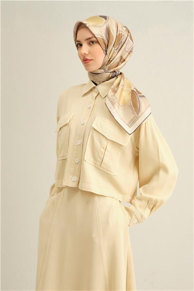 Armine Obje Desenli Saf İpek Twill Eşarp 9314D 06