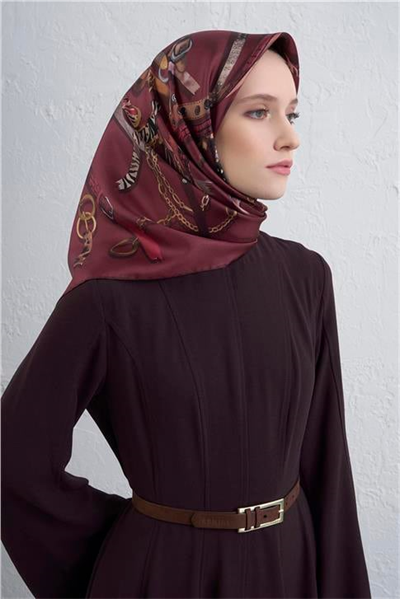 Armine Obje Desenli Saf İpek Twill Eşarp 9422D 08