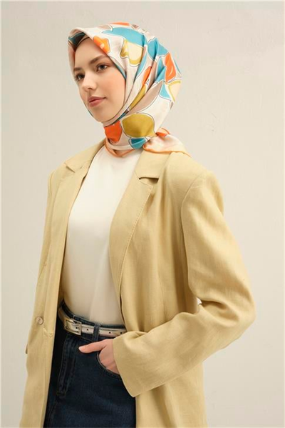 Armine Obje Desenli Saf İpek Twill Eşarp 9314D 36