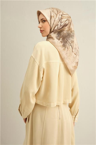 Armine Obje Desenli Saf İpek Twill Eşarp 9326D 56