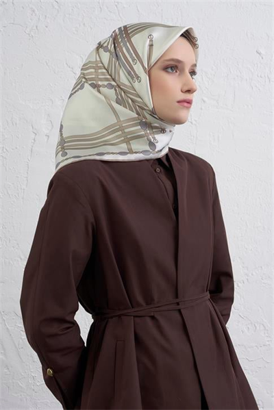Armine Obje Desenli Saf İpek Twill Eşarp 9407D 84