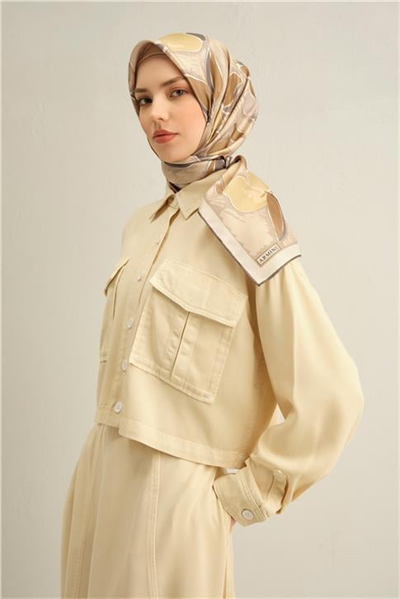 Armine Obje Desenli Saf İpek Twill Eşarp 9314D 06