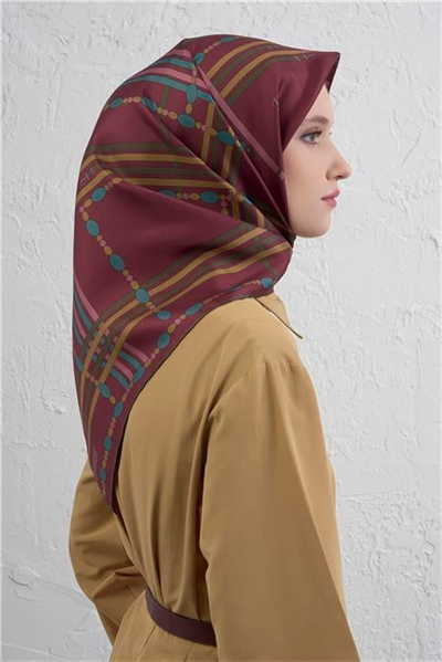 Armine Obje Desenli Saf İpek Twill Eşarp 9407D 03