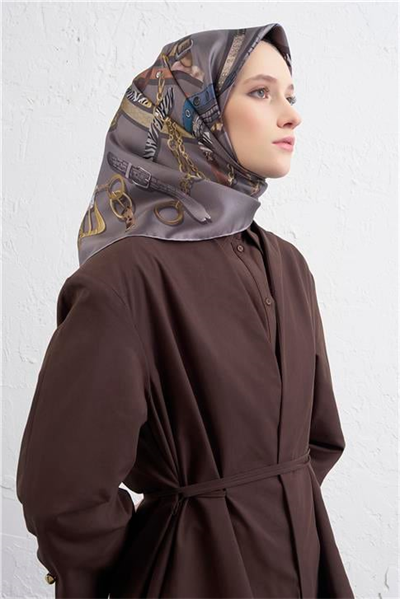 Armine Obje Desenli Saf İpek Twill Eşarp 9422D 07