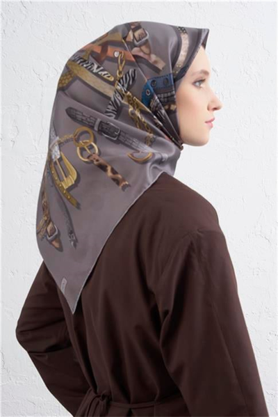 Armine Obje Desenli Saf İpek Twill Eşarp 9422D 07