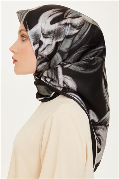 Armine Obje Desenli Twill Saf İpek Eşarp 9253D 09