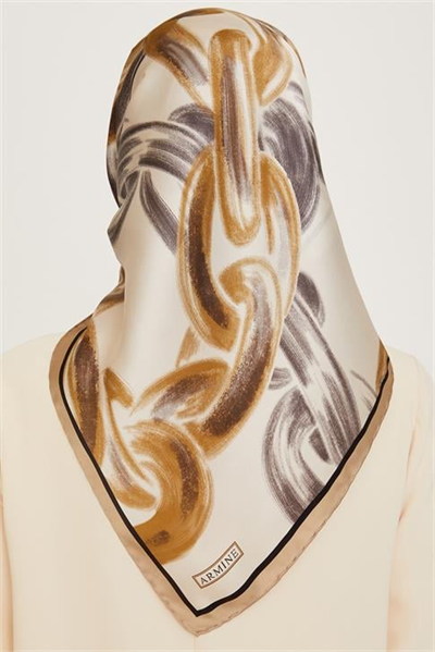 Armine Obje Desenli Twill Saf İpek Eşarp 9253D 33
