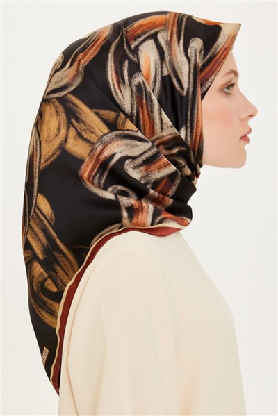 Armine Obje Desenli Twill Saf İpek Eşarp 9253D 34