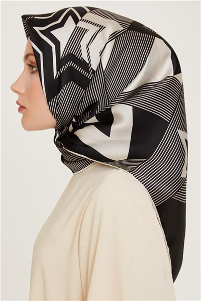 Armine Obje Desenli Twill Saf İpek Eşarp 9254D 01 01