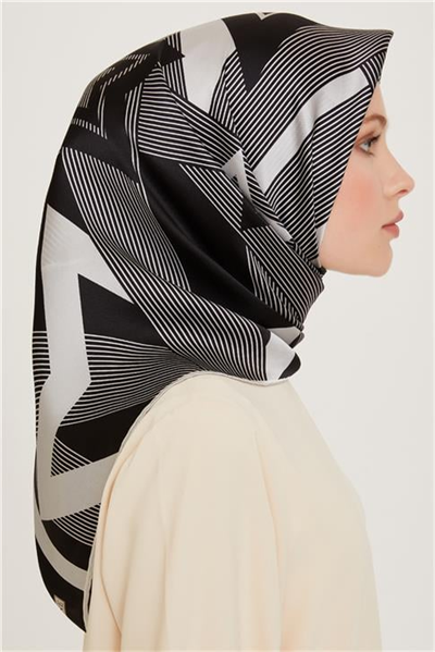 Armine Obje Desenli Twill Saf İpek Eşarp 9254D 01 07