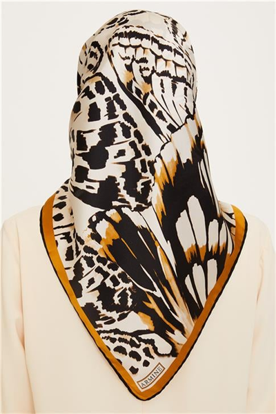 Armine Obje Desenli Twill Saf İpek Eşarp 9256D 31