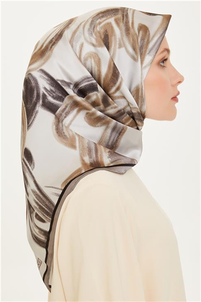 Armine Obje Desenli Twill Saf İpek Eşarp 9253D 37