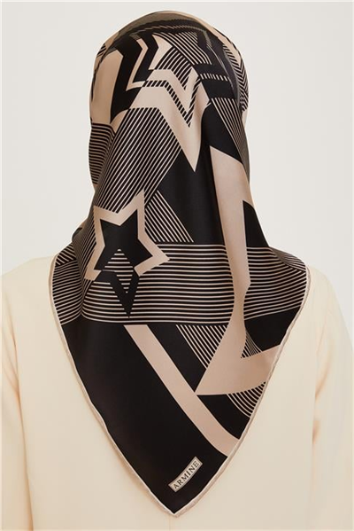 Armine Obje Desenli Twill Saf İpek Eşarp 9254D 01 05