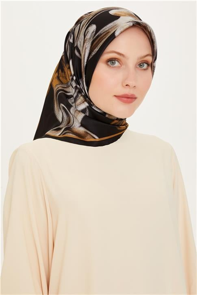 Armine Obje Desenli Twill Saf İpek Eşarp 9253D 01