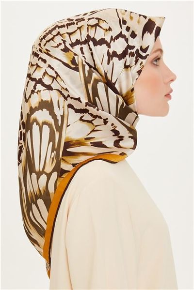 Armine Obje Desenli Twill Saf İpek Eşarp 9256D 34