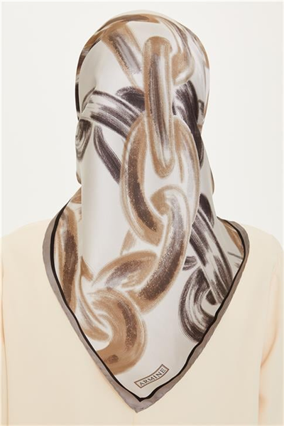 Armine Obje Desenli Twill Saf İpek Eşarp 9253D 37