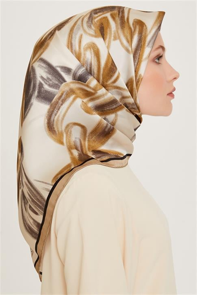 Armine Obje Desenli Twill Saf İpek Eşarp 9253D 33