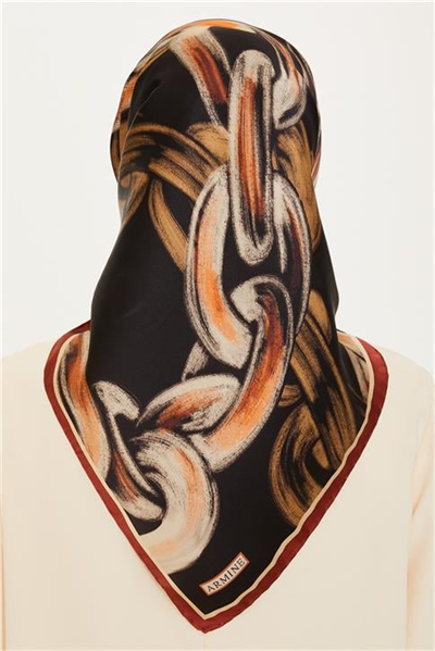 Armine Obje Desenli Twill Saf İpek Eşarp 9253D 34