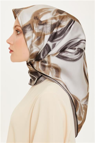 Armine Obje Desenli Twill Saf İpek Eşarp 9253D 37