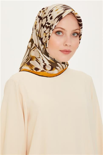 Armine Obje Desenli Twill Saf İpek Eşarp 9256D 34
