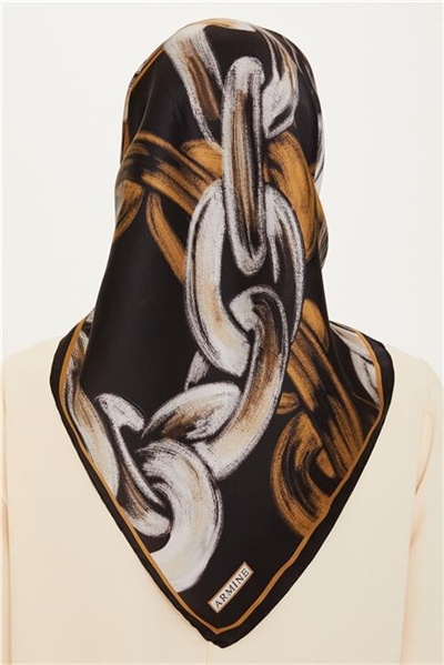Armine Obje Desenli Twill Saf İpek Eşarp 9253D 01