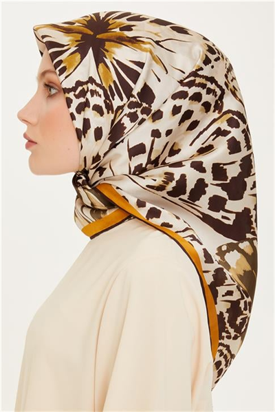 Armine Obje Desenli Twill Saf İpek Eşarp 9256D 34
