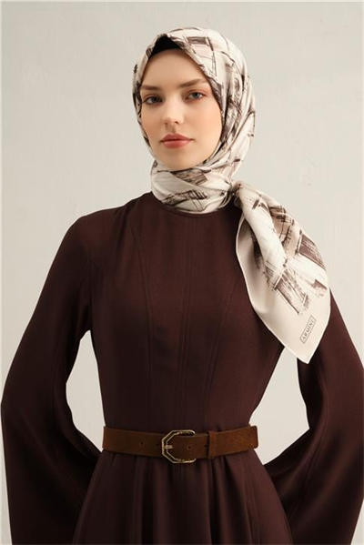 Armine Soyut Desenli Saf İpek Twill Eşarp 9350D 82