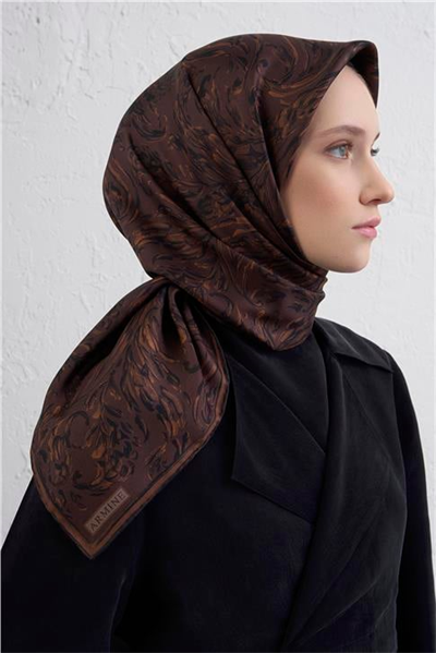 Armine Soyut Desenli Saf İpek Twill Eşarp 9431D 80