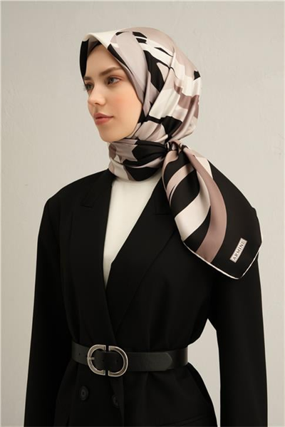 Armine Soyut Desenli Saf İpek Twill Eşarp 9328D 85