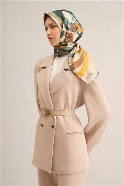 Armine Soyut Desenli Saf İpek Twill Eşarp 9328D 07