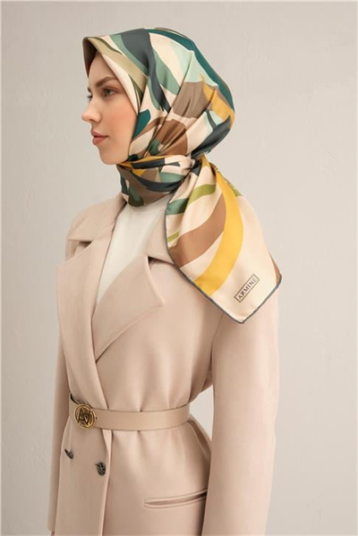 Armine Soyut Desenli Saf İpek Twill Eşarp 9328D 07