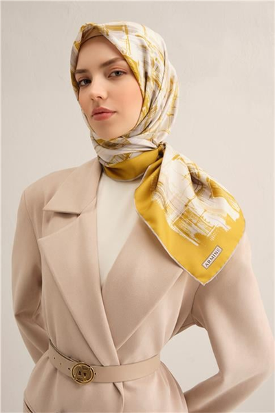Armine Soyut Desenli Saf İpek Twill Eşarp 9350D 85