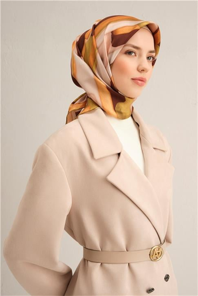 Armine Soyut Desenli Saf İpek Twill Eşarp 9306D 52